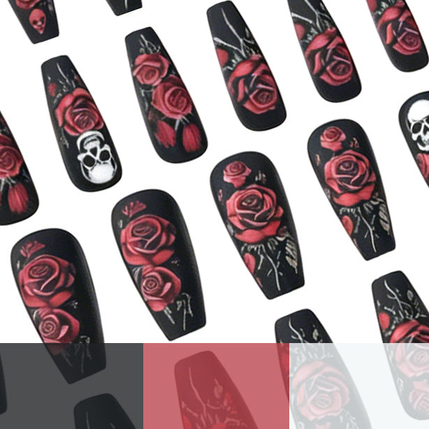 Künstlerisches Skull und Rose Nagelkunst Design Karnz