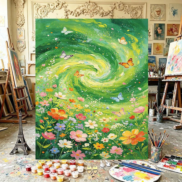 Lebendige florale Wirbel-Leinwandkunst Karnz