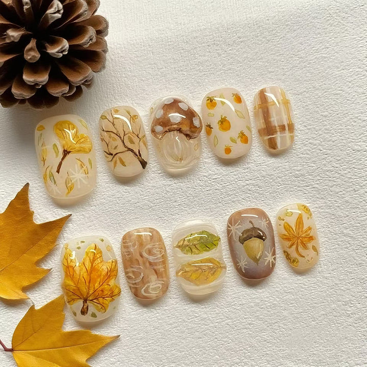 Herbst-inspirierte Press-On Nagelkunst Set Karnz