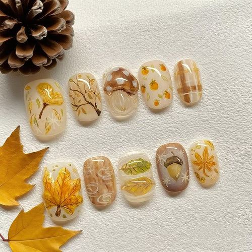 Herbst-inspirierte Press-On Nagelkunst Set Karnz