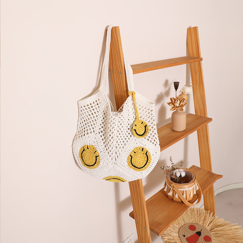 Damen Handgefertigte Makramee Tasche mit fröhlichen Sonnenmotiven Karnz