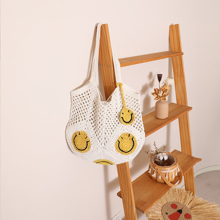 Damen Handgefertigte Makramee Tasche mit fröhlichen Sonnenmotiven Karnz
