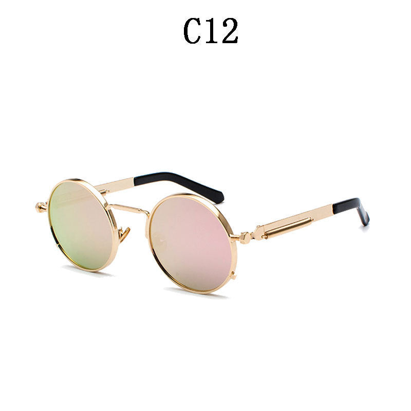 Damen Runde Metall-Sonnenbrille mit verspiegelten Gläsern Karnz