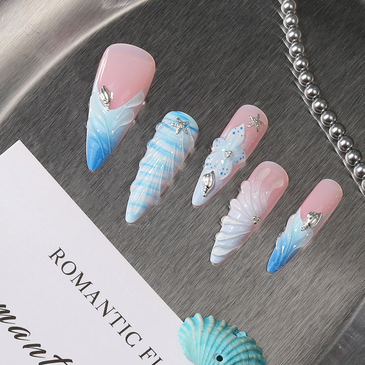 Vom Meer inspiriertes Press-On-Nagelset Karnz