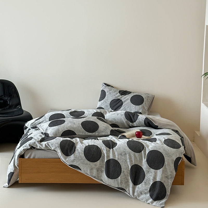 Bettwäschegarnitur aus Baumwoll-Leinen mit übergroßem Polka-Dot-Muster