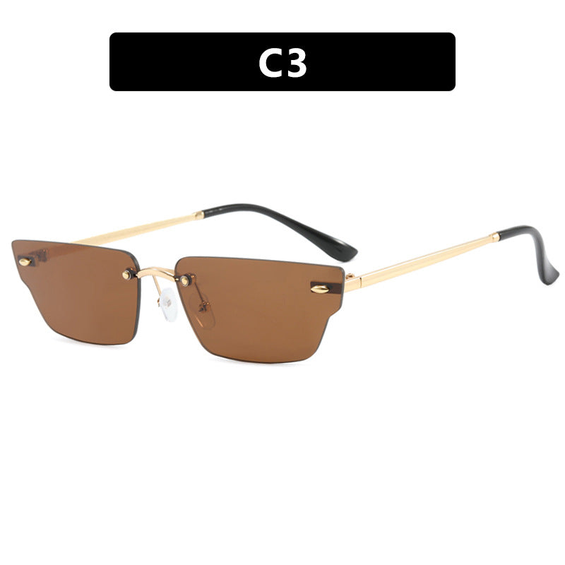 Damen geometrische Sonnenbrille mit filigranem Rahmen und transparenten Gläsern Karnz