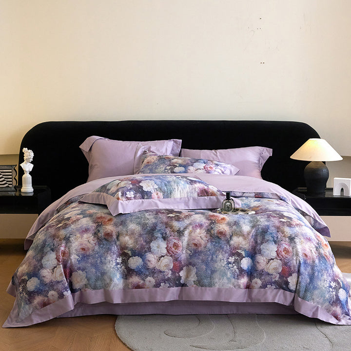 Luxuriöses Floral Baumwollsatin Bettbezugset
