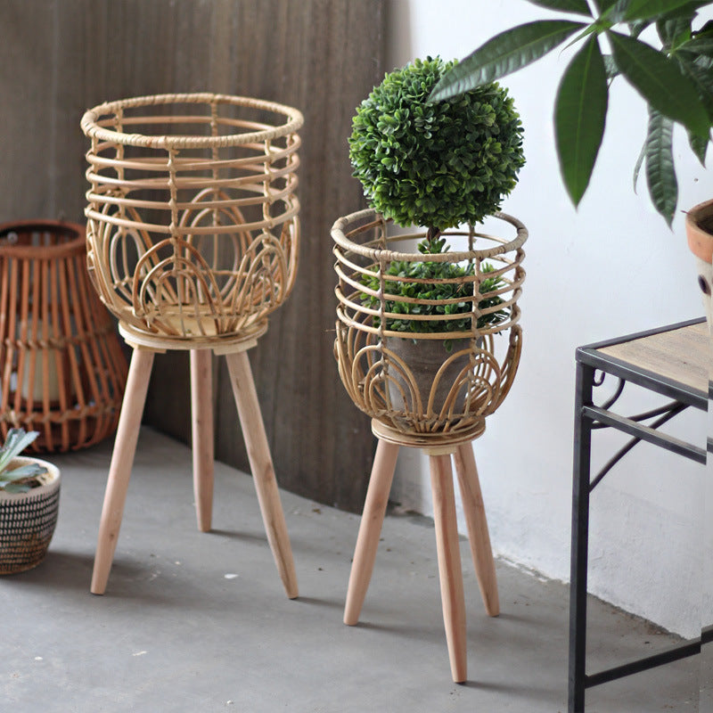 Stilvoller Pflanzenständer aus Rattan und Holz Karnz