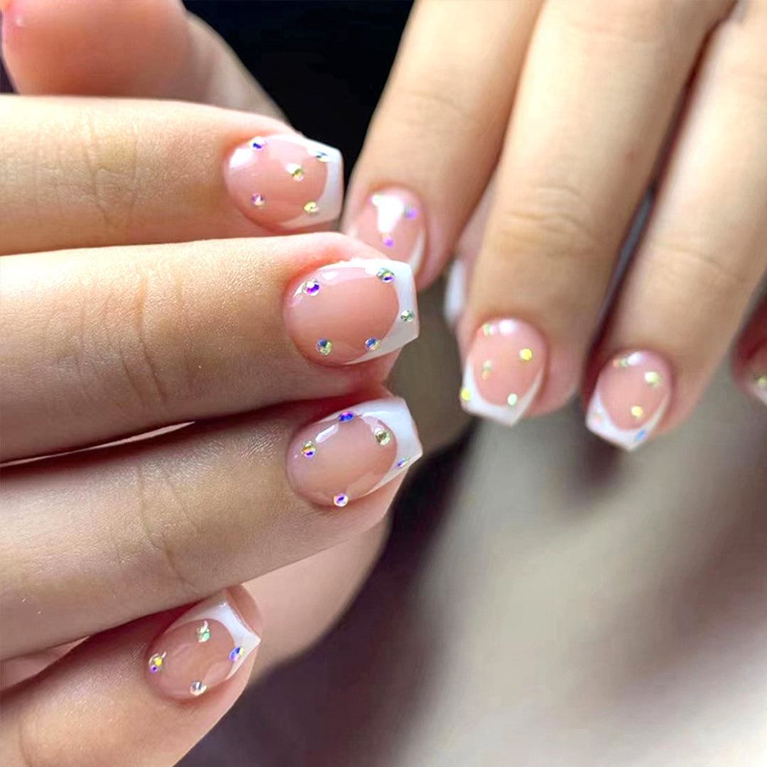 Elegante Strass Französische Spitze Nagelkunst Karnz