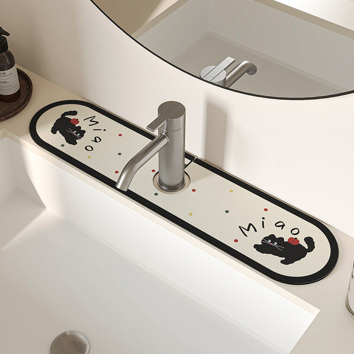 Decorative Anti-Slip Silicone Faucet Counter Tray Mat with Cute Dog Faces