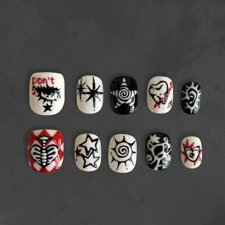 Künstlerisches katzenmotiviertes Press-On-Nagelkunstset Karnz