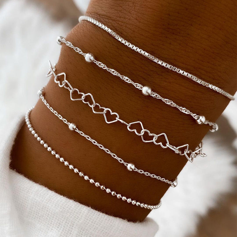 Silber Herz Charm Armband Set Karnz
