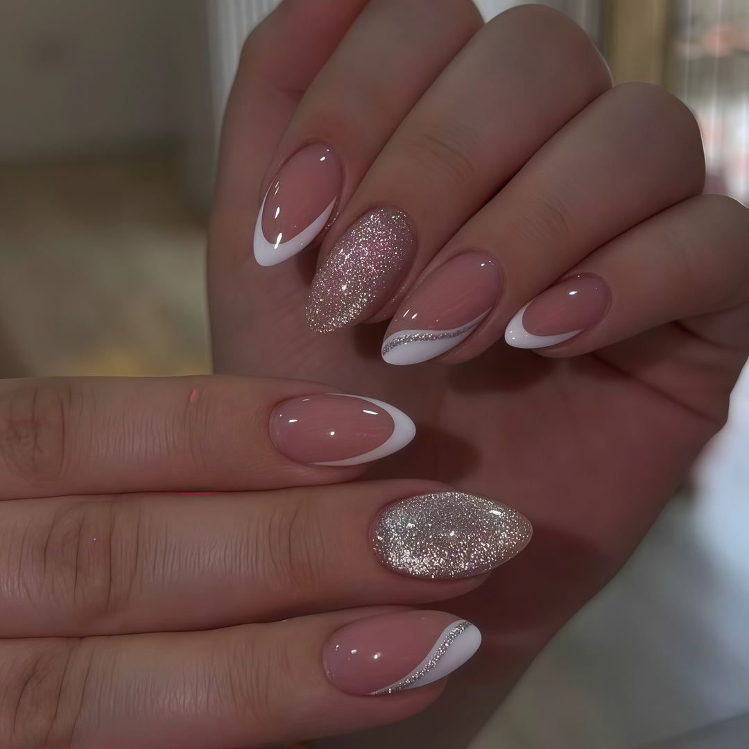 Elegante Funkelnde Französische Spitze Nagelverzierungen Karnz