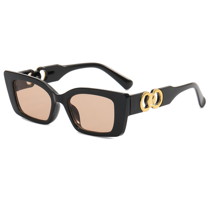 Damen Rechteckige Designer-Sonnenbrille mit luxuriösen Akzenten Karnz