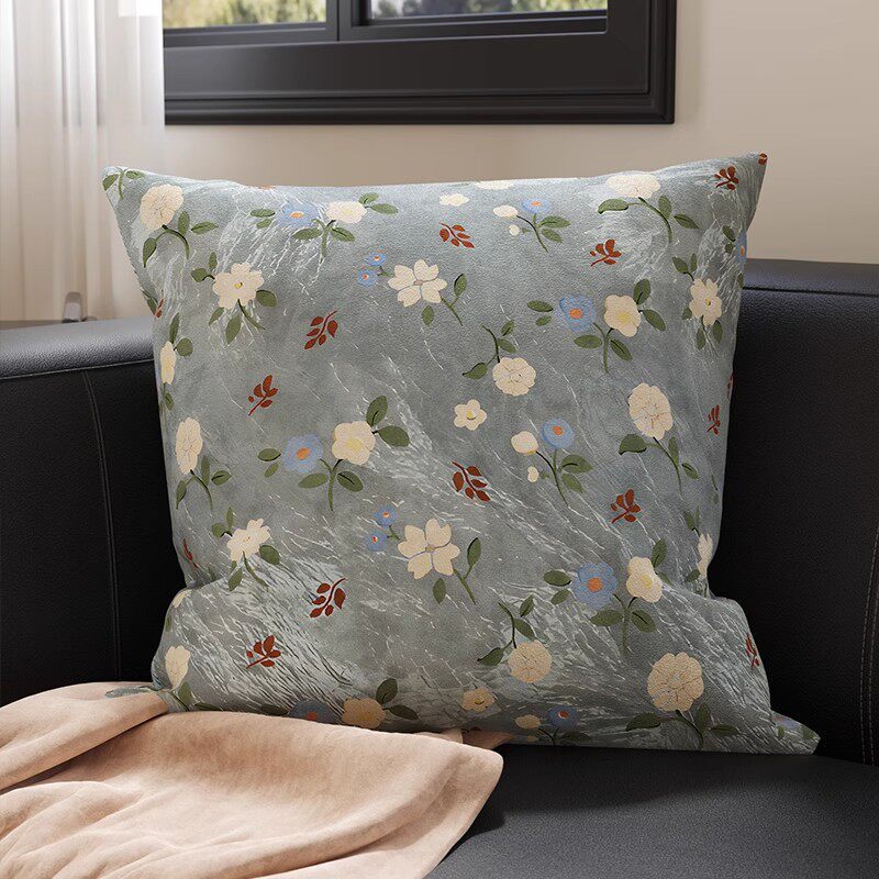 Square Suede-Finish Botanical Print Decorative Throw Pillow Cover with Invisible Zipper
