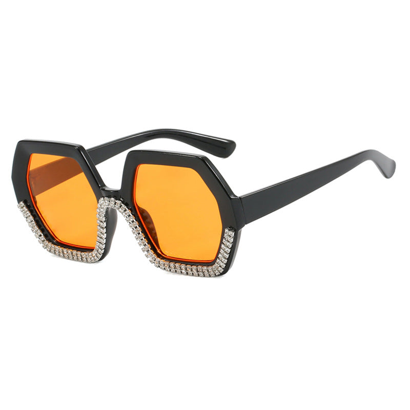 Damen extravagante Sonnenbrille mit hexagonalem Rahmen und strassbesetzten Akzenten Karnz