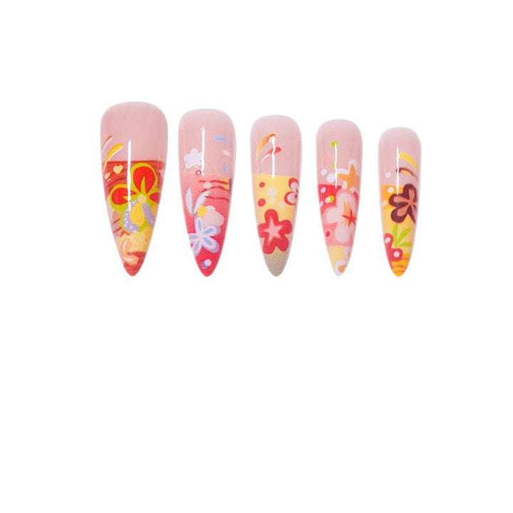 Künstlerische florale Stiletto Press-On Nägel Karnz