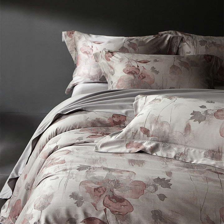 Premium Baumwollsatin-Bettwäschegarnitur mit Aquarell-Blumenprint und feiner Satinbiese