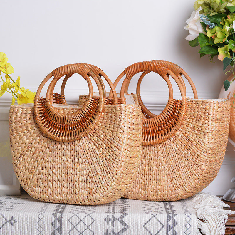Damen handgefertigte Strandtasche mit geflochtenen Griffen Karnz