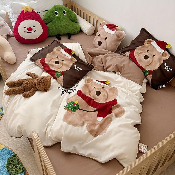 Kinder-Bettwäsche-Set mit Plüschapplikation und Bärchen-Motiv