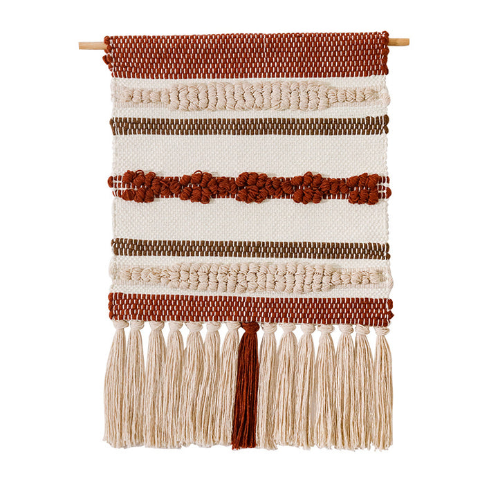 Gewebter Boho-Wandbehang mit Makramee-Fransen und handgearbeitetem Strukturrelief Karnz
