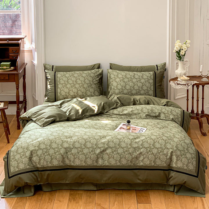 Luxus Baumwoll-Satin Blumen Bettdeckenbezug Set mit Aquarell Blumenmotiven, kontrastierendem Kastenrand & versteckten Eckenbindern