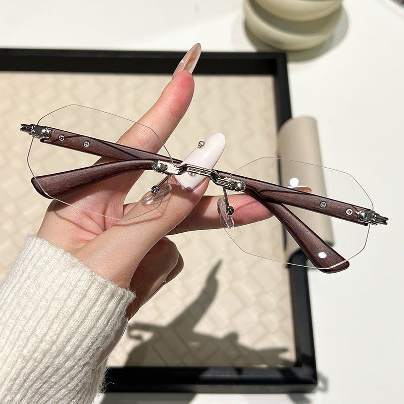 Damen futuristische Sonnenbrille mit geometrischem Rahmen und Holzdetails Karnz