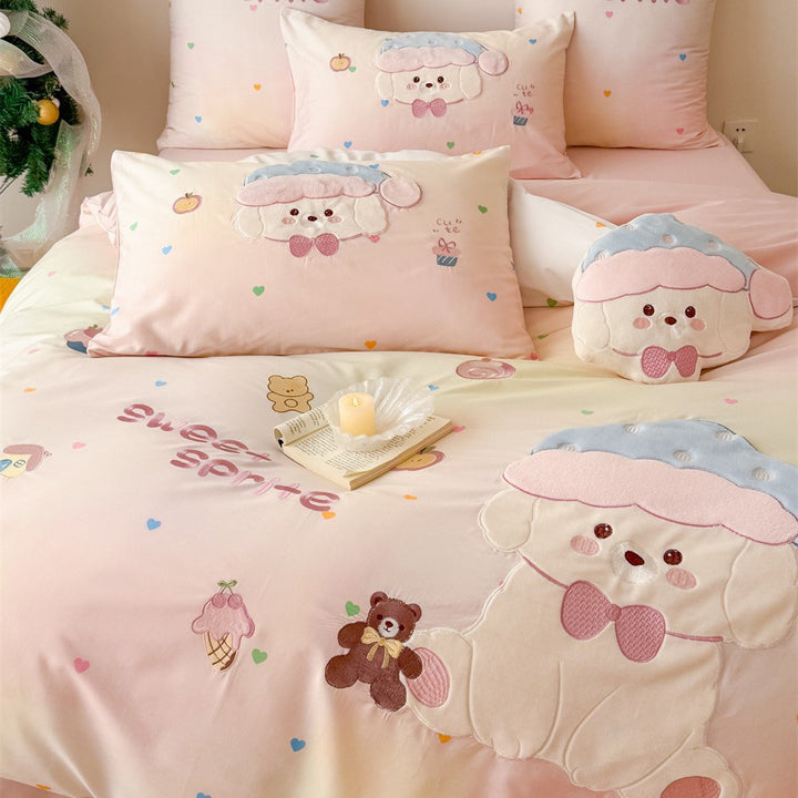 Kinderbettwäsche-Garnitur mit applizierten Schaf- und Teddydetails