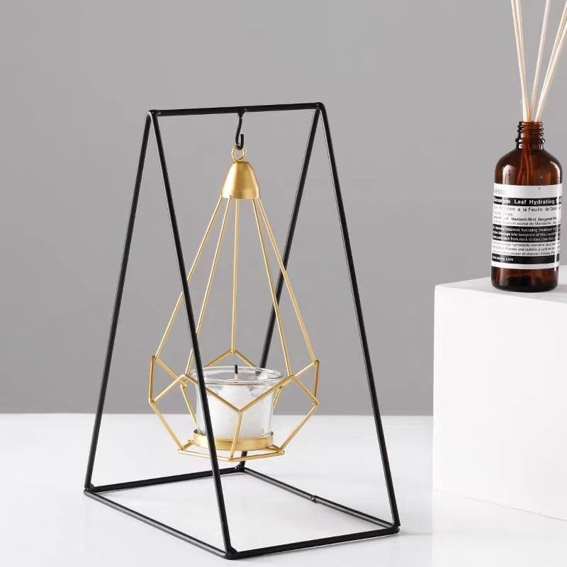 Dekoratives geometrisches hängendes Teelichthalter-Set mit Metallständern und Glasvotivhaltern Karnz