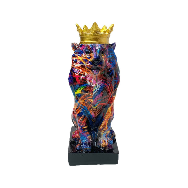 Bunte Löwen Skulptur mit Krone Karnz