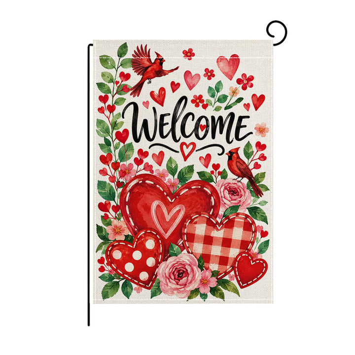 Valentinstag Blumendes Herz Gartenbanner Flagge mit Mastschlauch und wetterbeständigem Polyester