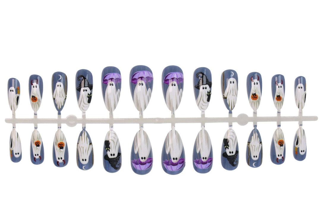 Halloween Kunstnagelset mit gruseligen Geister- und Kürbisdesigns Karnz