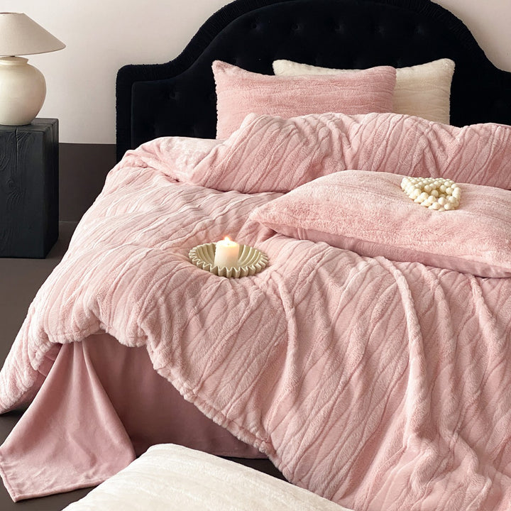 Prägnantem floralen Jacquard-Bettbezug-Set mit Rüschen-Kissenbezügen