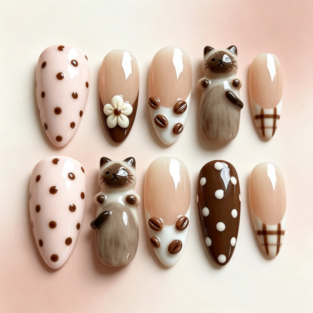 Kreatives katzen-Themen Press-On Nagelkunst Set Karnz