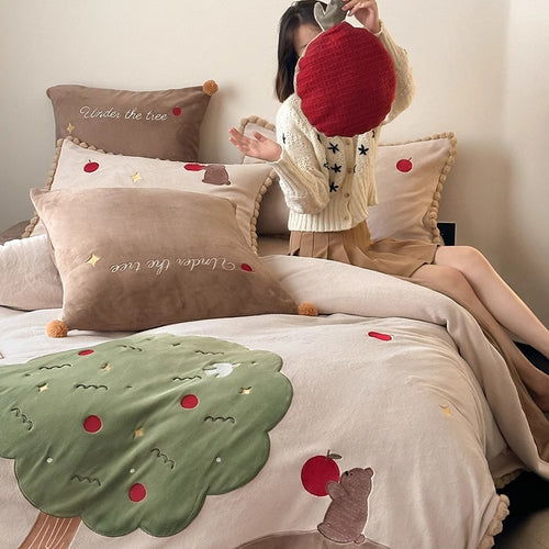 Plüsch Applizierte Pompon-Borte Bettbezug Set