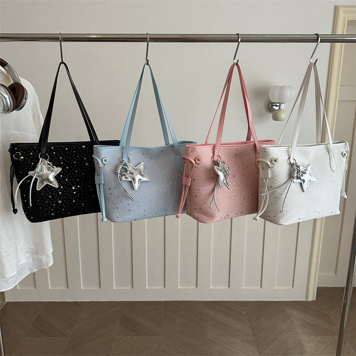 Sternakzentierte Kunstleder-Shopper-Tasche