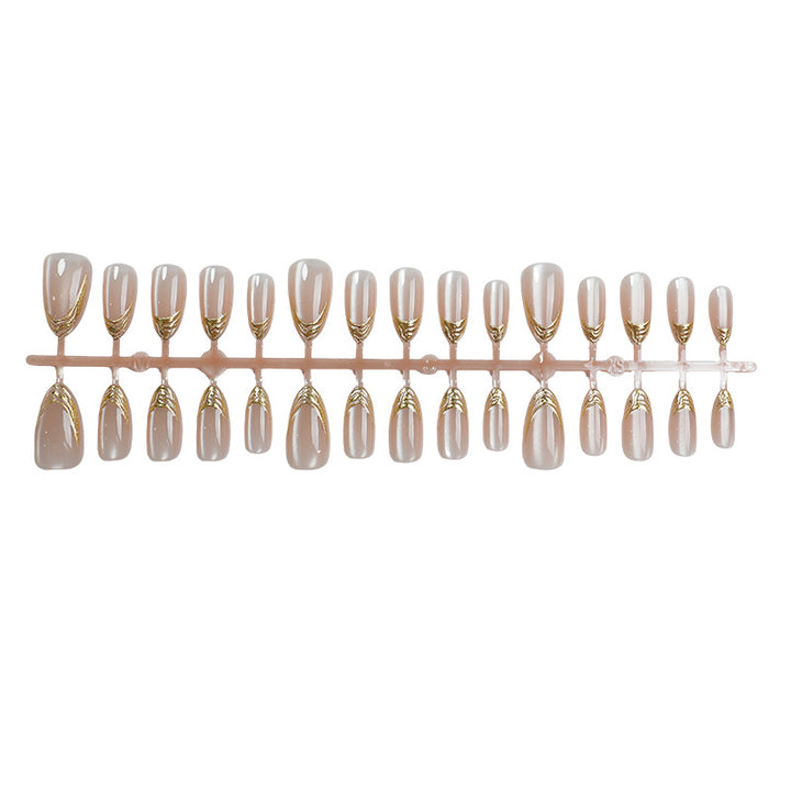 Elegantes Press-On-Nagelset mit goldener Akzent