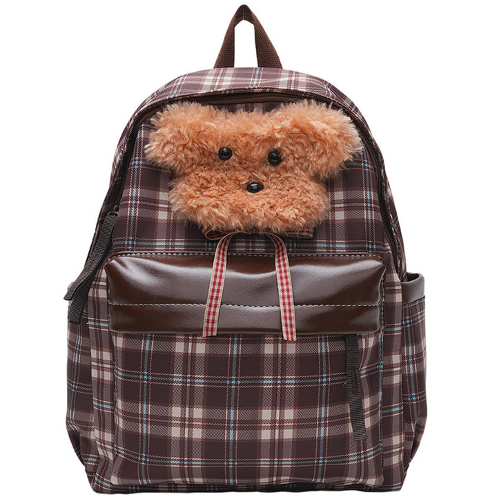 Plüsch Rucksack mit Einzigartigem Karomuster und Lässigem Tiermotiv Karnz