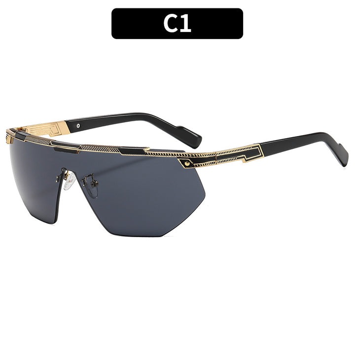 Modische Schild-Sonnenbrille mit luxuriösen Metallelementen