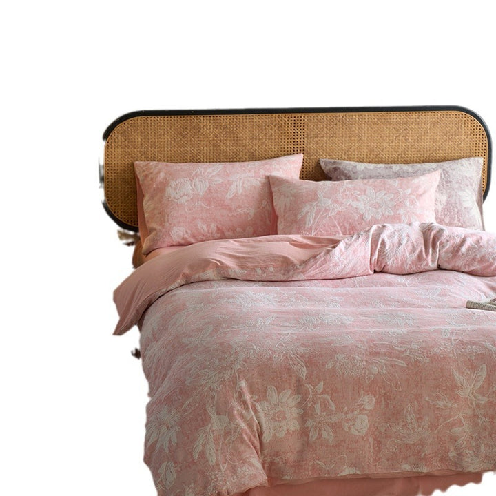 Wendbares Baumwoll-Bettwäscheset mit floralem Toile-Print und Leinenoptik