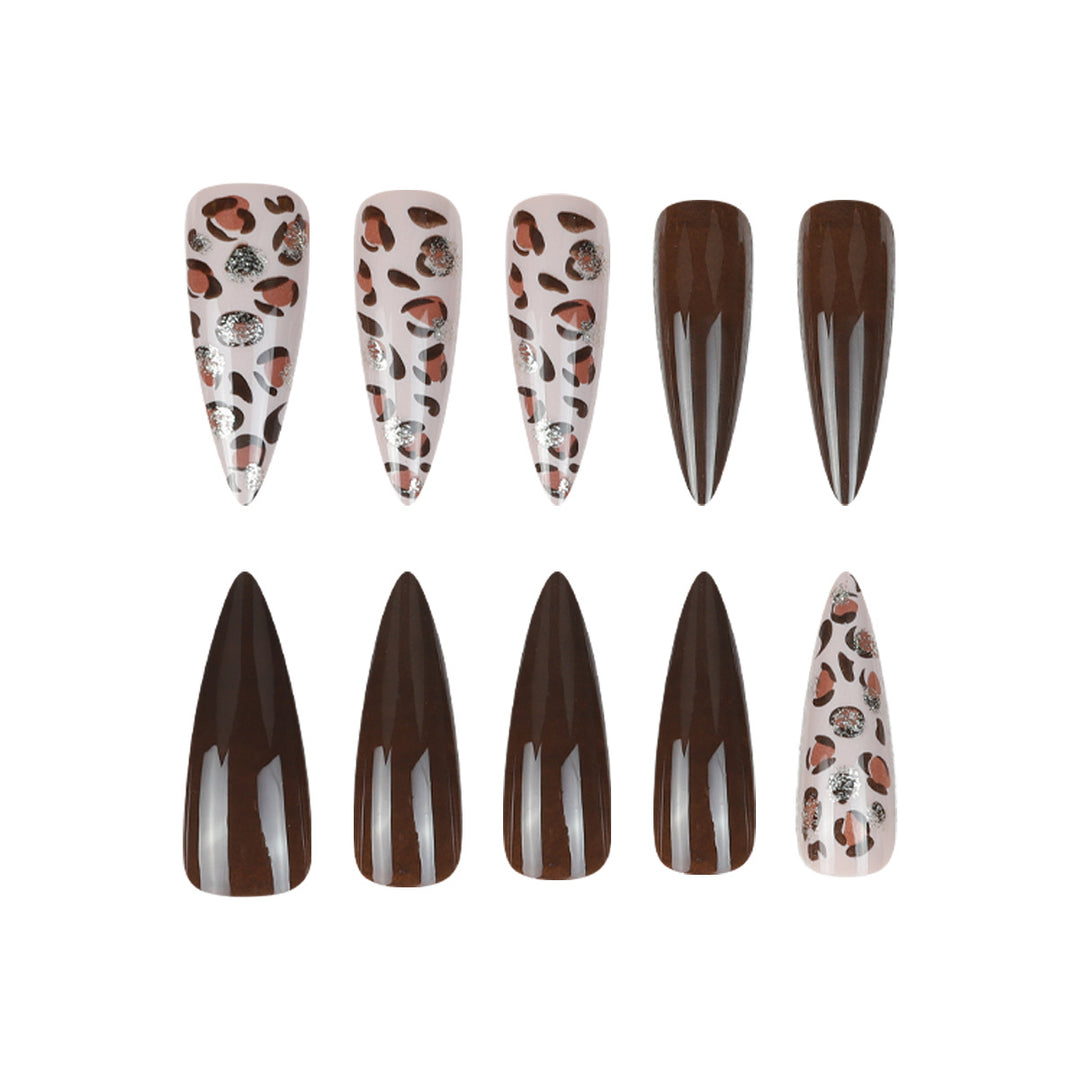 Stiletto Press-On Nail Set mit Leopardenakzentdesign Karnz