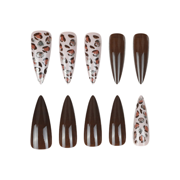 Stiletto Press-On Nail Set mit Leopardenakzentdesign Karnz