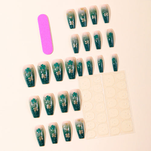 Dekorative Shamrock Glitter Nagel Kunst Extensions Karnz