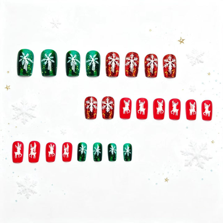 Kunstnägel Im Festlichen Rentier- und Schneeflockendesign Karnz