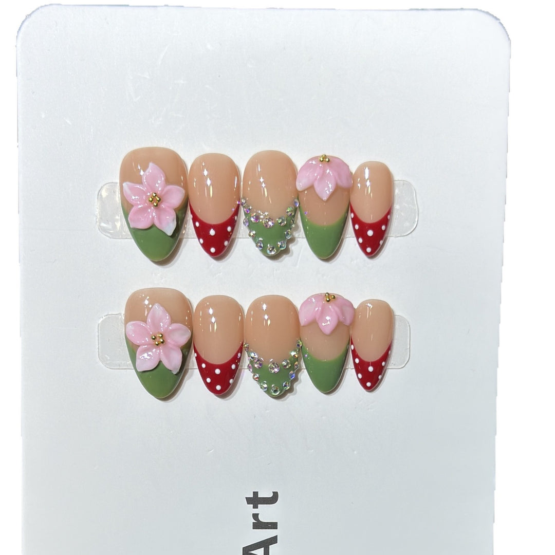Blumenmuster Dekorativer Press-On Nagelset Karnz 1788224030