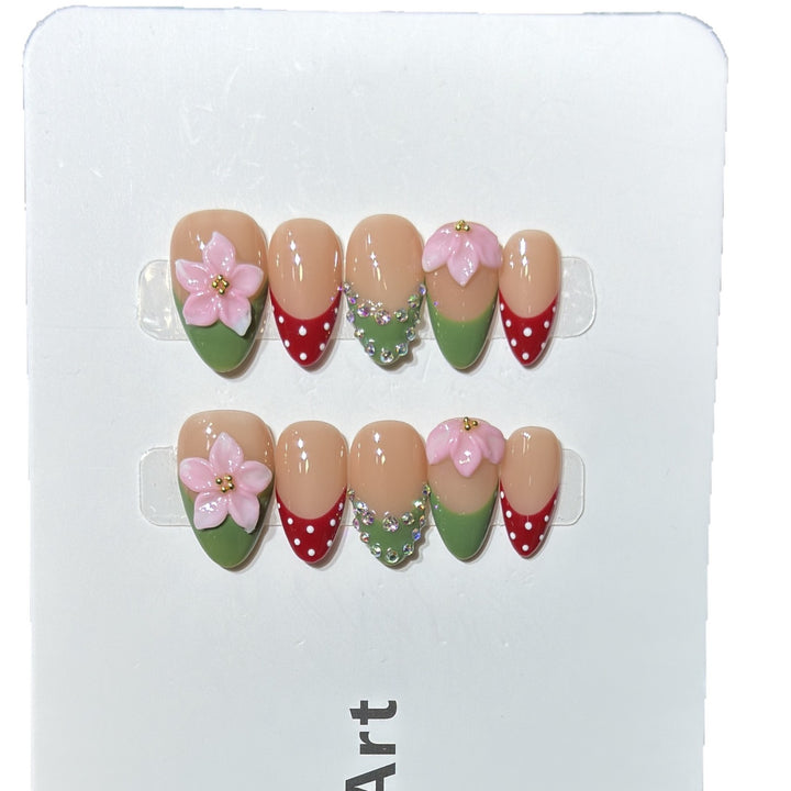 Blumenmuster Dekorativer Press-On Nagelset Karnz 1788224030