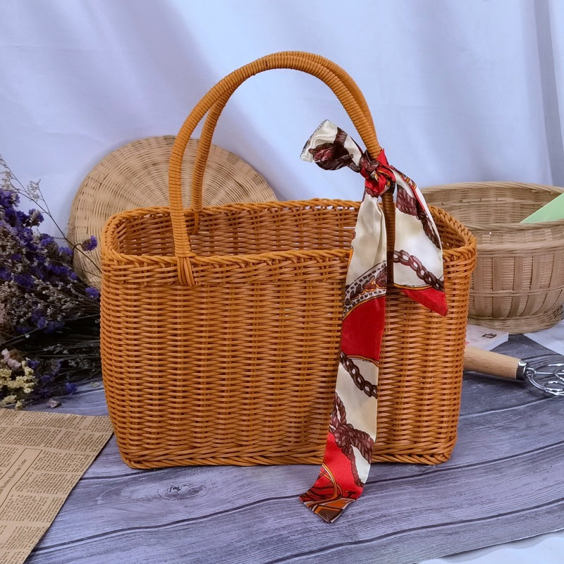 Damen zeitloser Rattan Einkaufskorb Karnz