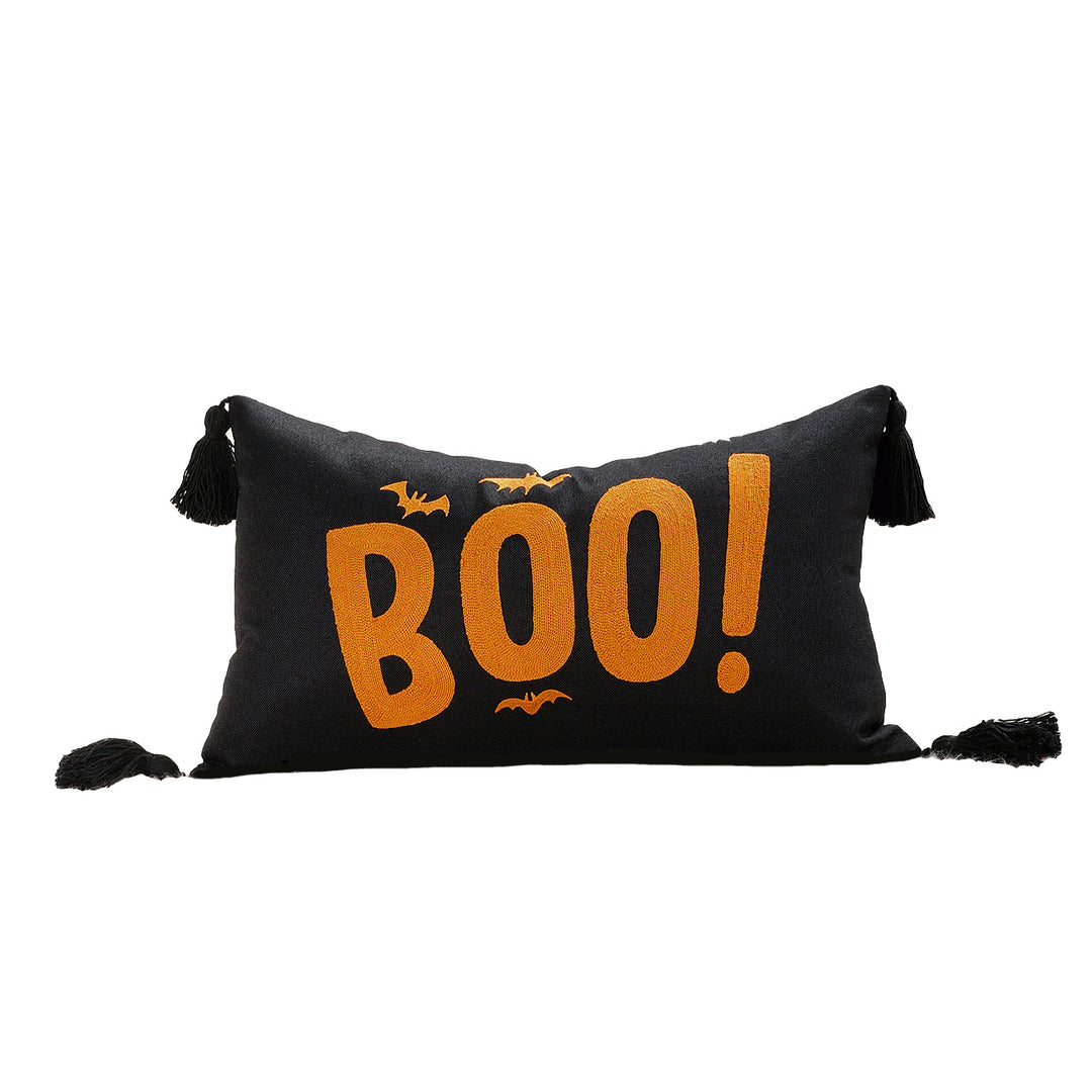 Halloween BOO Baumwolle-Leinen Lendenkissenbezug mit Eckenquasten