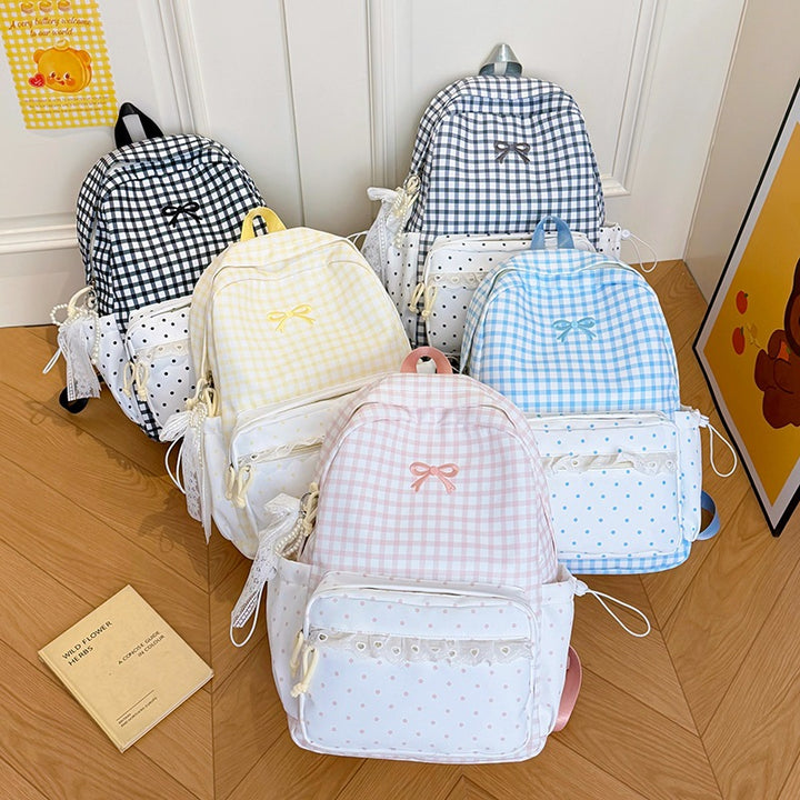 Verspielter Gingham- und Pünktchen-Rucksack Karnz