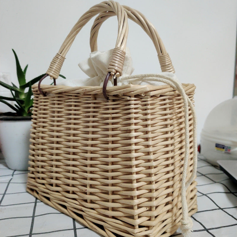 Damen Handtasche aus geflochtenem Material mit Baumwollzugverschluss Karnz